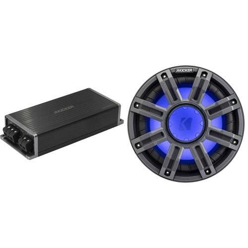 Kicker Marine KPX500.1 Powersports Amp & 10" 4 Ohm Premium Marine Subwoofer (Charcoal Grill )