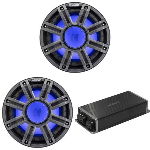 Kicker Marine KPX500.1 Powersports Amp & (2) 10" 4 Ohm Premium Marine Subwoofer (Charcoal Grill )