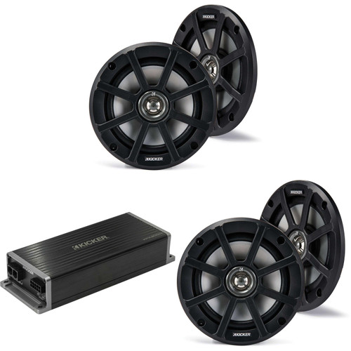 Kicker Marine KPX300.4 Powersports & Motorcycle Amp & (2) 6.5" Speakers (4 Ohm )