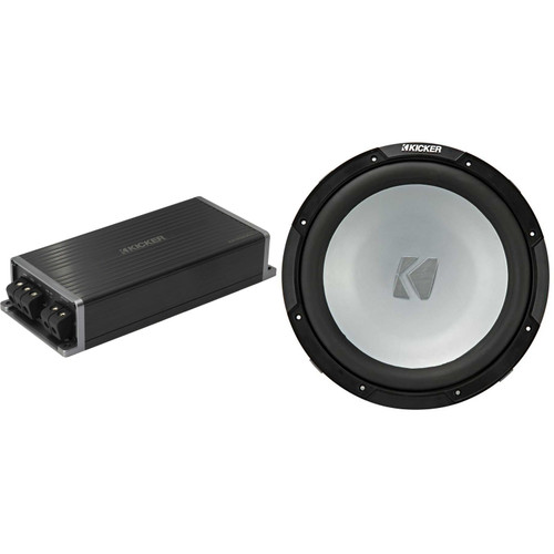 Kicker Marine KPX500.1 Powersports Amp & 12" Free Air 2 Ohm Subwoofer Audio Upgrade