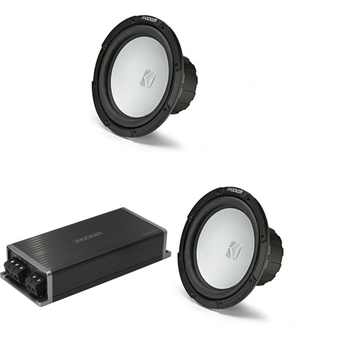 Kicker Marine KPX500.1 Powersports Amp & (2) 10" 4 Ohm Subwoofer Audio Upgrade