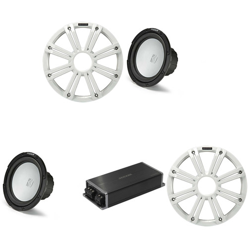 Kicker Marine KPX500.1 Powersports Amp & (2) 10" Free Air 4 Ohm ( White Grill ) Subwoofer Audio Upgrade