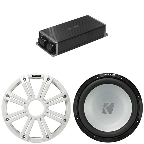 Kicker Marine KPX500.1 Powersports Amp & 12" Free Air 4 Ohm ( White Grill ) Subwoofer Audio Upgrade