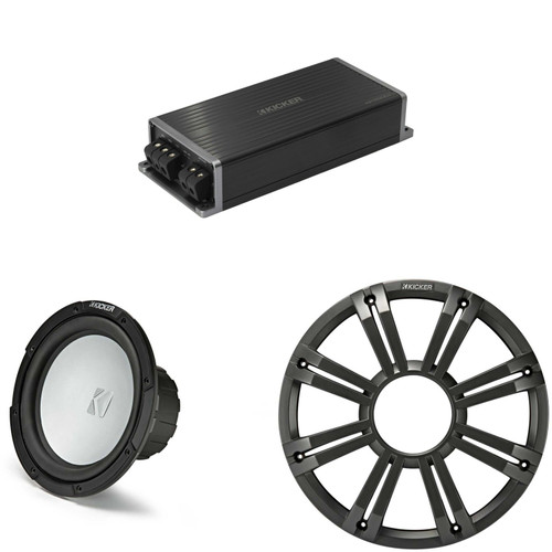 Kicker Marine KPX500.1 Powersports Amp & 10" Free Air 4 Ohm ( Charcoal Grill ) Subwoofer Audio Upgrade