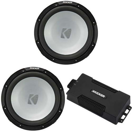 Kicker 48PXA6001 Weatherproof Powersport Mono Amp & (2) 12" 4 Ohm Free-Air Marine Subwoofer