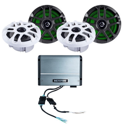 Memphis Audio 2 Pair of MXA60L MXA 6.5" Marine Grade Coaxial Speakers w/RGB LED with a MM500.4V 4-Channel Marine Amplifier