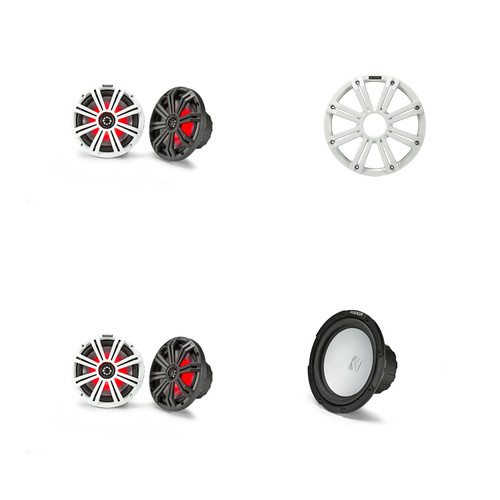 Kicker Marine (2) 45KM84L 8" & 45KMF102 w/ White Grill, LED Marine Audio Upgrade