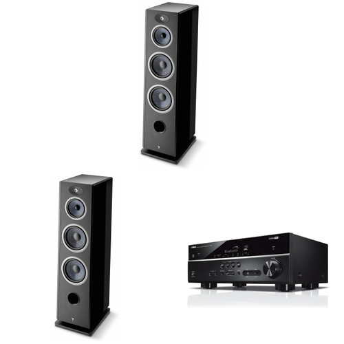 Focal Vestia No4 Black 3-Way Floorstanding Speakers (2) + RX-V385 Receiver Bundle