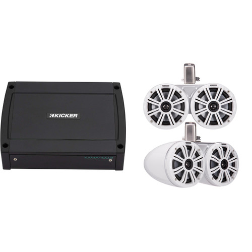 Kicker 45KMTDC65W Dual 6.5" White Coaxial Tower System & 400 Watt Marine Amp with tube-clamp mounting