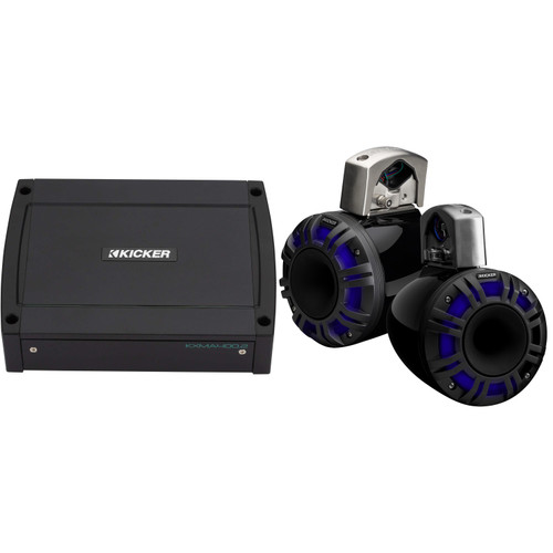 Kicker 51KMTCXL6 6" Black KMXL Horn-Loaded Tower Speakers & 400 Watt Marine Amp with tube-clamp mounting