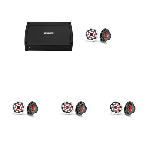 Kicker Marine 4 Ch Amp & (4 pair ) 6.5" LED Coaxial Speaker Audio Upgrade ( 48KXMA500.4, 45KM654L )