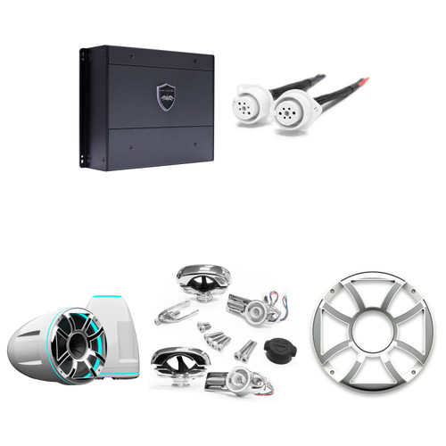 Wet Sounds Package - REV 12-HD-W-XS-SC 12" White "XS" Grill Swivel Clamp Tower System with Wet Sounds SYN-DX4 800 Watt RMS 4 Channel Amplifier