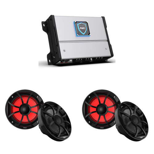 Wet Sounds HTM-4 - HTM Series Amplifier 600 Watt Full-Range Class-D 85x4 Watts RMS @4 OHM With 2 pairs Wet Sounds RECON 6-BG RGB RECON Series 6.5" Coaxial Speaker w/ Black XS Grille & RGB Tweeters