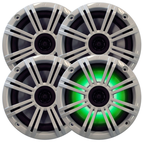 Kicker - Four OEM Replacement White LED 6" 390 Watt 2-Way Marine/Boat Car Audio Coaxial Speakers KM6LC