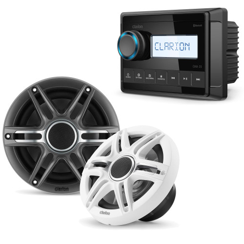 Clarion CMM-20 Marine Source Unit with a Pair of Clarion CMSP-651-SWG 6.5-inch 50W RMS Coaxial Marine Speakers  with 1-inch (25 mm) silk dome tweeter