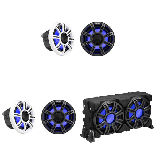 Kicker Marine (2) 51MSC65 Premium 6.5" & 51MWLE104 10" Loaded Enclosure, LED Marine Audio Upgrade