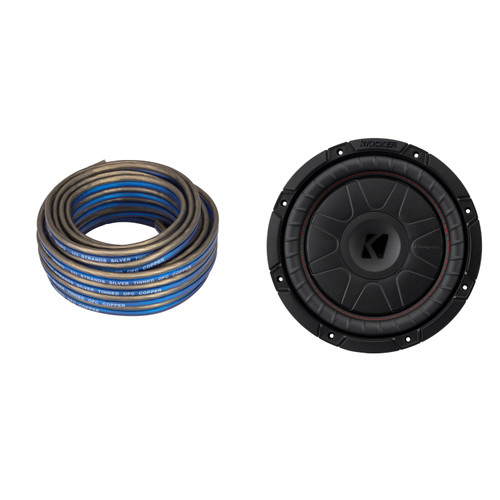 Kicker 52CVT10 CompVT 10-Inch (250mm) Subwoofer, 4-Ohm Bundle w/ Speaker Wire Bundle