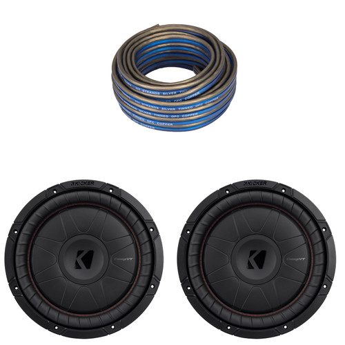 Kicker (2) 52CVT12 CompVT 12-Inch (300mm) Subwoofers, 2-Ohm w/ Speaker Wire Bundle
