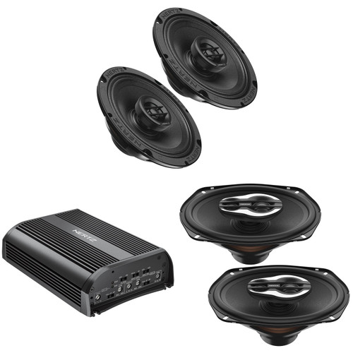 Hertz SP-4.500 D-Class 4 Channel Amplifier with 1 pair of SX-165-NEO SPL Show Series 6.5" Two-Way SPL Coaxial Speakers and 1 Pair SX-690-NEO SPL Show Series 6x9" Three-Way SPL Coaxial Speakers