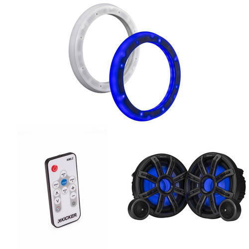 Kicker 51MSS84 8" Component LED Premium Marine Speakers & 51KLSR88 - 8.8-Inch to 8-Inch LED Adapter Rings & LED Remote Bundle