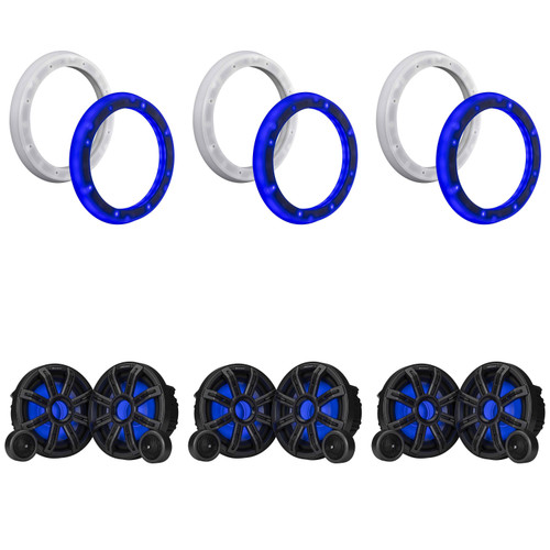 Kicker (3 Pair ) 51MSS84 8" Component LED Premium Marine Speakers & 51KLSR88 - 8.8-Inch to 8-Inch LED Adapter Rings Bundle