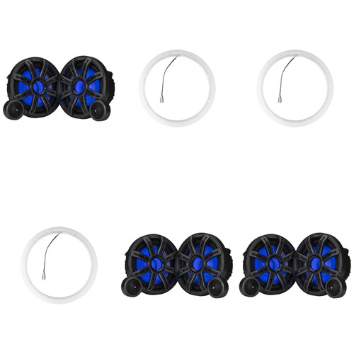 Kicker ( 3 Pair ) 51MSS84 8" Component LED Premium Marine Speakers & 47KLSR8 8-Inch LED Spacer Rings Bundle