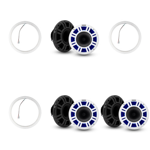 Kicker ( 3 Pair ) 48KMXL8 8" LED Horn-Loaded Marine Speakers & 47KLSR8 8-Inch LED Spacer Rings Bundle