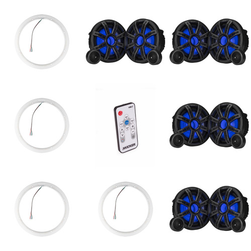 Kicker ( 4 Pair ) 51MSS84 8" Component LED Premium Marine Speakers & 47KLSR8 8-Inch LED Spacer Rings & LED Remote Bundle