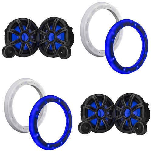 Kicker (2 Pair ) 51MSS84 8" Component LED Premium Marine Speakers & 51KLSR88 - 8.8-Inch to 8-Inch LED Adapter Rings Bundle