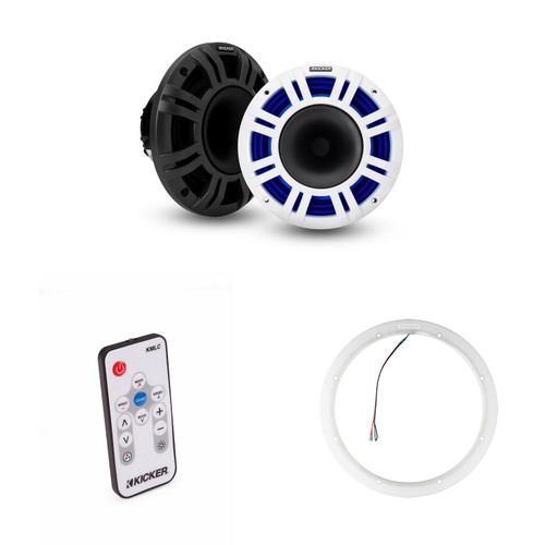 Kicker 48KMXL8 8" LED Horn-Loaded Marine Speakers & 47KLSR8 8-Inch LED Spacer Rings & LED Remote Bundle