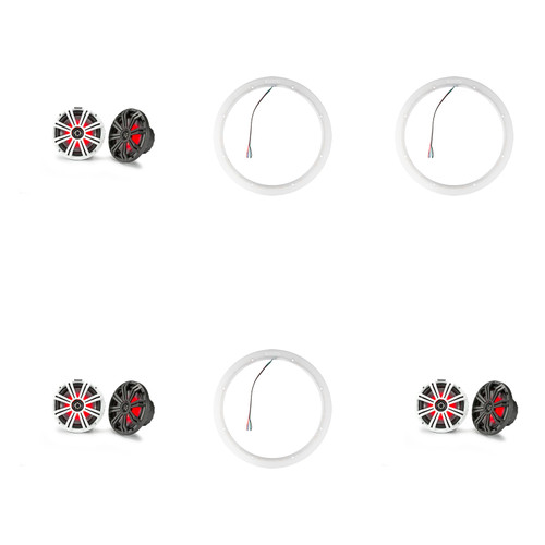 Kicker ( 3 Pair ) 45KM84L 8" LED Marine Speakers & 47KLSR8 8-Inch LED Spacer Rings Bundle