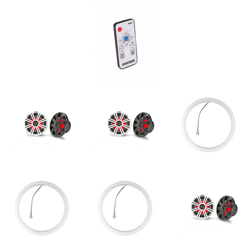 Kicker ( 3 Pair ) 45KM84L 8" LED Marine Speakers & 47KLSR8 8-Inch LED Spacer Rings & LED Remote Bundle