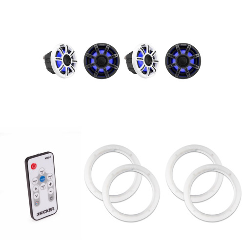 Kicker (2 Pair ) 51MSC65 LED 6.5" Premium Marine Coaxial with a Pair of 50KLSR65 6.5 Led Speaker Ring & LED Remote Bundle