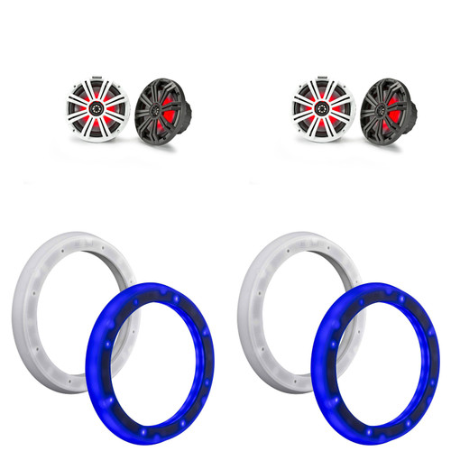 Kicker (2 Pair ) 45KM84L 8" LED Marine Speakers & 51KLSR88 - 8.8-Inch to 8-Inch LED Adapter Ring Bundle