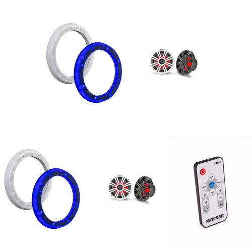 Kicker (2 Pair ) 45KM84L 8" LED Marine Speakers & 51KLSR88 - 8.8-Inch to 8-Inch LED Adapter Rings & LED Remote Bundle