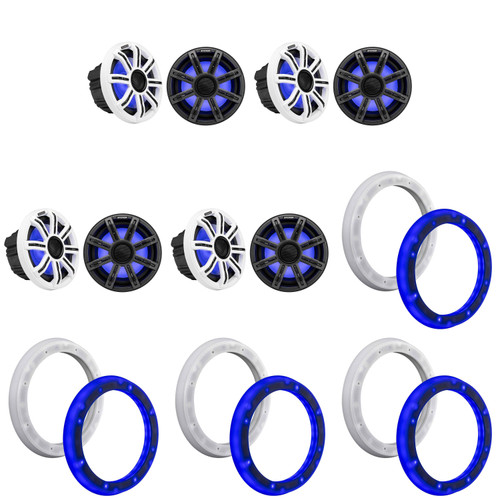 Kicker (4 Pair) 51MSC84 8" LED Premium Marine Speakers & 51KLSR88 - 8.8-Inch to 8-Inch LED Adapter Rings Bundle
