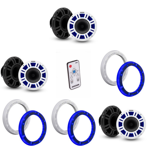 Kicker (3 Pair ) 48KMXL84 8" LED Horn-Loaded Marine Speakers & 51KLSR88 - 8.8-Inch to 8-Inch LED Adapter Rings & LED Remote Bundle