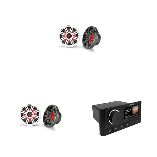 Kicker (2 Pair ) KM65 6.5-Inch (165mm) Marine Coaxial Speakers with 3/4-Inch Tweeters, LED, 4-Ohm, Charcoal and White Grilles , Bundled with MS-RA670 Apollo Marine Receiver