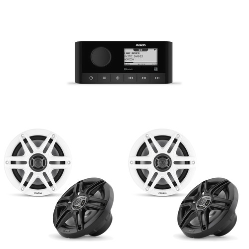 Fusion MS-RA60 Source Unit w/ (2 Pair ) Clarion CMS-651-SWB 6.5-inch Coaxial Marine ( Includes White & Black Sport Grilles)