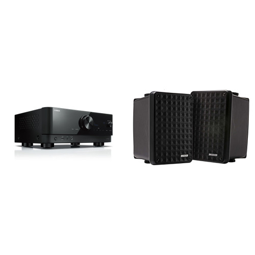 Yamaha RX-V4ABL 5.2-Channel AV Receiver with 8K HDMI and MusicCast w/ Kicker KB6B 2-Way Full Range Indoor Outdoor Speakers (Pair) Weatherproof Speakers for Patio Garage Poolside in-Home ( Black Finish)