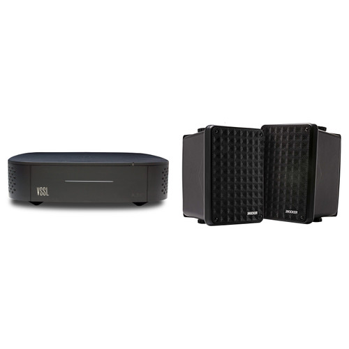 Kicker KB6B 2-Way Full Range Indoor Outdoor Speakers Weatherproof Speakers (Black Finish)(Pair) w/   A.1x 2-Channel Audio Streaming Amplifier, Compatible with AirPlay 2, Chromecast, Amazon Alexa, Spotify Connect, Bluetooth