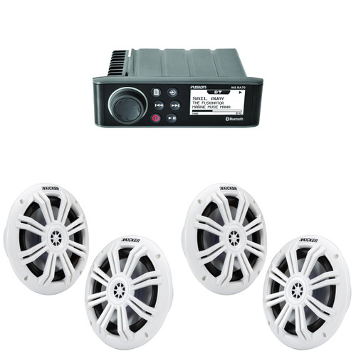 Fusion Entertainment MS-RA70 Marine Entertainment System with Bluetooth With 2 Pairs 49KM604W KM 6.5" 4Ω Marine Coaxial Speakers - Pair