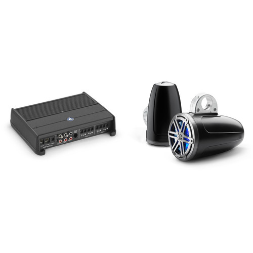 JL Audio M3 7.7" Wake Tower Speaker and Amp Bundle ( Sport Grill Gunmetal, LED & XDM400/4)