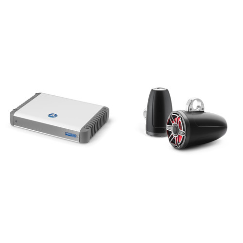 JL Audio M6 8.8" Wake Tower Speaker and Amp Bundle ( Sport Grill Titanium, LED & MHD600/4)