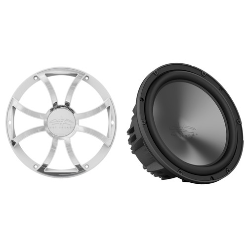 Wet Sounds REVO 10 HP S4 V3 - REVO Series 10" High Power 4 Ohm V3 Subwoofer, Black and Wet Sounds REVO 10 XS-W-SS GRILLE V3 - White & Stainless XS Style Grille for REVO 10 Subwoofers