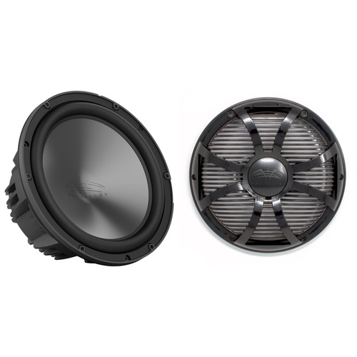 Wet Sounds REVO 10 HP S4 V3 - REVO Series 10" High Power 4 Ohm V3 Subwoofer, Black and Wet Sounds REVO 8 FA SW-B GRILLE V3 - White Salt Water Grille for REVO 8 Subwoofers