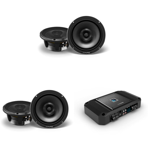 Alpine (2 pair ) HDZ-65 Alpine Status Hi-Res 6.5” Coaxial Speaker Set & R2-A60F R-Series 4-Channel Amp Bundle