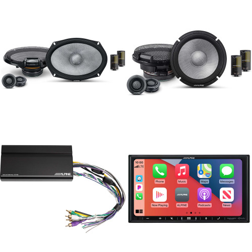 Alpine iLX-407 7-Inch Multimedia Receiver Apple Carplay and Android Auto w/ KTA-450 Powerpack Amp & 6.5" & 6x9" R2 Speaker Bundle - R2-S65C 2-Way Comp. Set & a Pair of R2-S69C