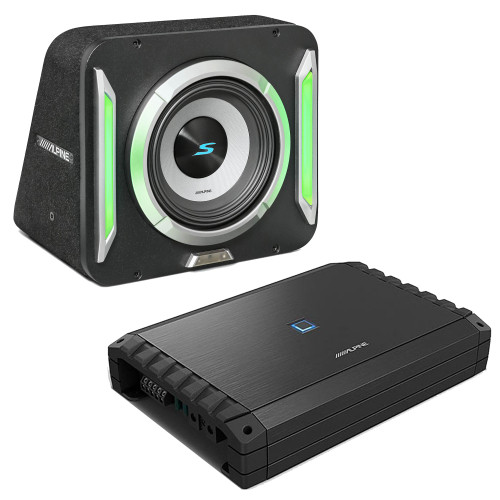 Alpine S2-A55V S-Series 5-Channel Amplifier & S2-SB12 12" S-Series Halo PrismaLink Preloaded Subwoofer Wedge Enclosure w/ RGB Lighting