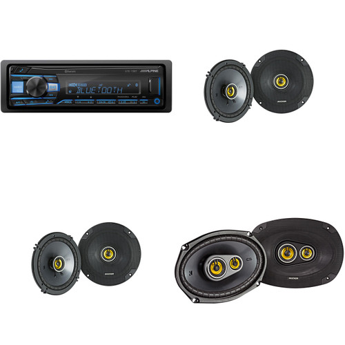 Alpine UTE-73BT Bluetooth Receiver (No CD), a Pair of 43CSC654 6.5" Speakers, and 43CSC6934 6x9" Speakers - Used Open Box